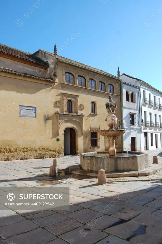 Fuente del potro; construida en 1577; estilo renacentista. Plaza del potro; Cordoba.