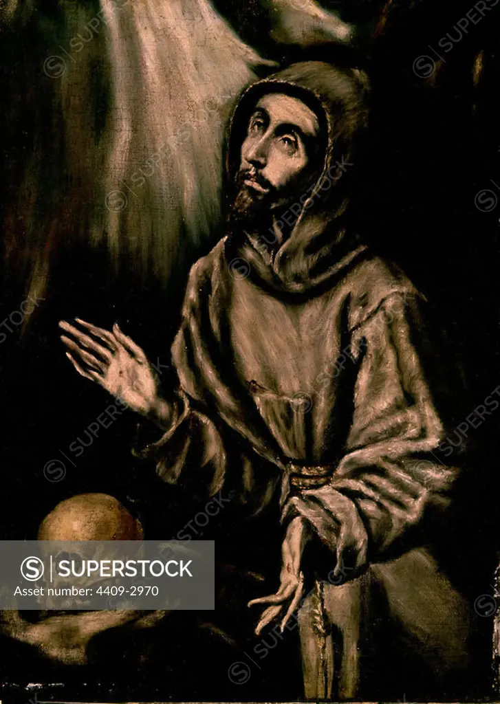 'The Ecstasy of Saint Francis of Assisi', 16th century, Spanish Mannerism. Author: EL GRECO. Location: PRIVATE COLLECTION. MADRID. SPAIN.