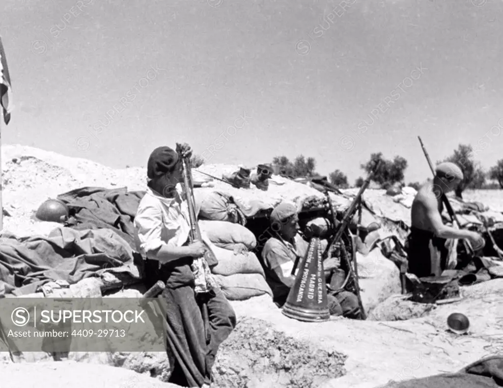Spanish Civil War. In the trenches, east of Madrid.