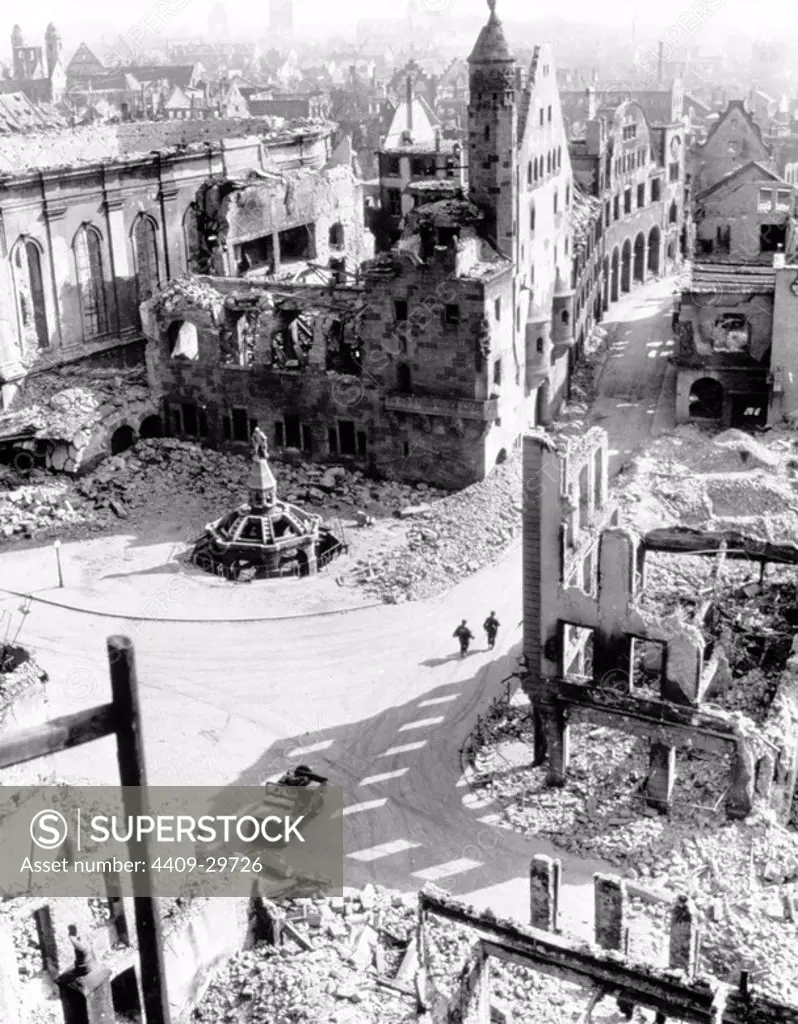 September 1944-Livorno, Italy in ruins after the retreat of German troops as the Allies advance in Italy.