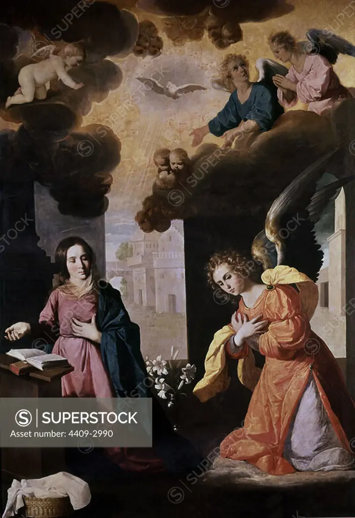 'The Annunciation', 1638, Oil on canvas, 267x 185 cm. Author: FRANCISCO DE ZURBARAN. Location: MUSEUM OF FINE ARTS. Grenoble. France. ARCHANGEL GABRIEL. VIRGIN MARY. ESPIRITU SANTO.