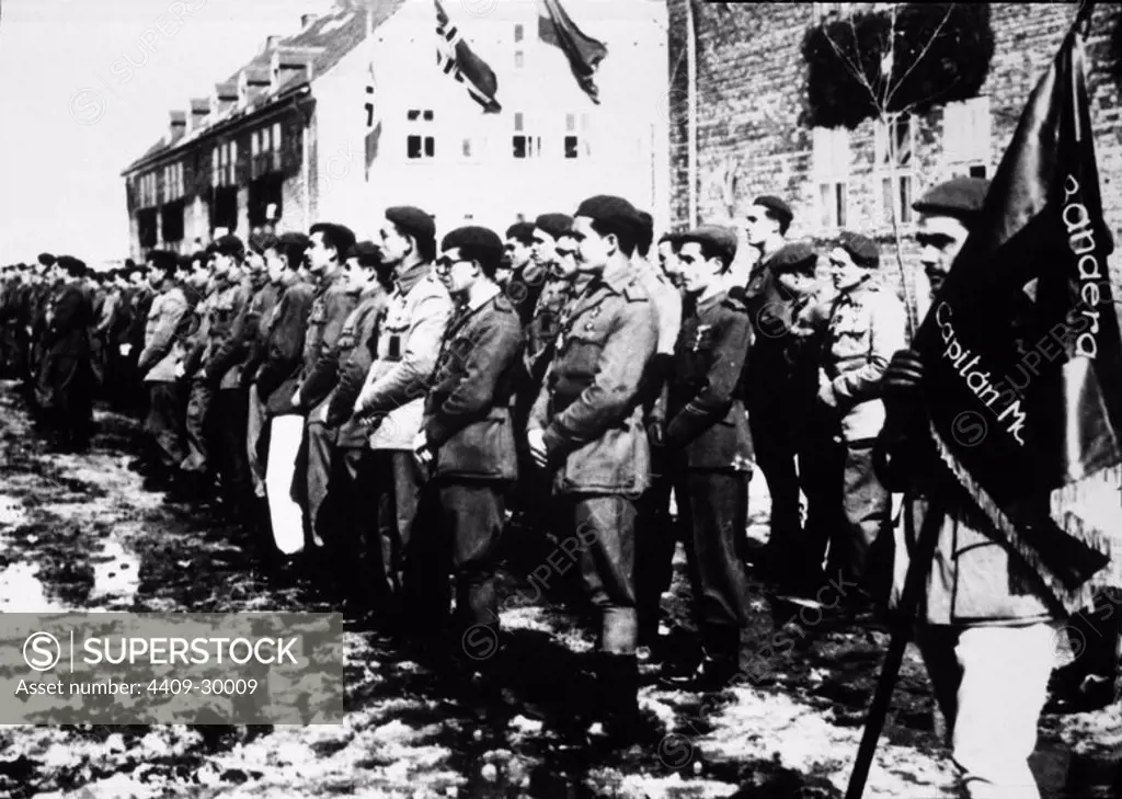 Soldados de la División Azul formados en Konigsberg. Alemania, año 1941.