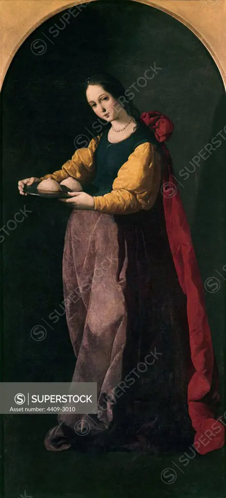 'Saint Agatha of Sicily', 1630-1633, Oil on canvas. Author: FRANCISCO DE ZURBARAN. Location: MUSEO FABRE. Montpellier. France. SANTA AGUEDA SIGLO III.