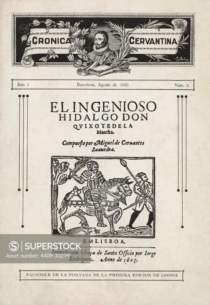 Portada del nº 2 del mes de Agosto de 1930 de la revista literaria y bibliográfica "Crónica Cervantina", dirigida por Juan Suñé Benages.