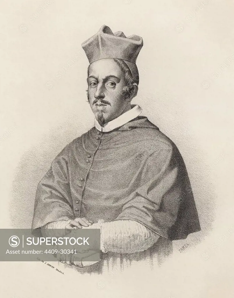 Luis Manuel Fernández de Portocarrero (1635-1709), cardenal y político español; arzobispo de Toledo y consejero de Estado durante el reinado de Carlos II. Grabado de 1870.
