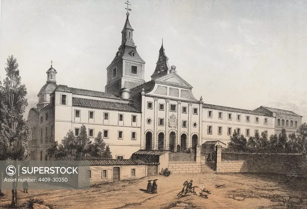 Antiguo Convento e Iglesia de los Agustinos Recoletos, construído en 1592. Grabado de 1870.