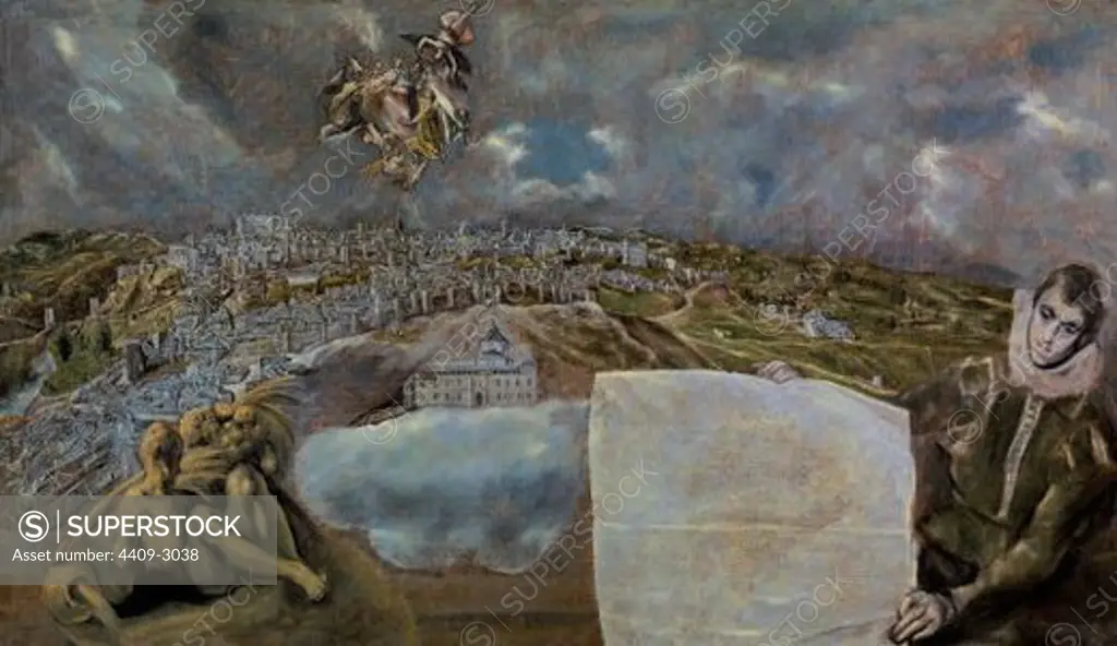 Panoramic fo Toledo. Panoramica de Toledo. 1608-1614. Oil on canvas. 132x228. Toledo, House museum of El Greco. Author: EL GRECO. Location: CASA MUSEO DEL GRECO-COLECCION, SPAIN.