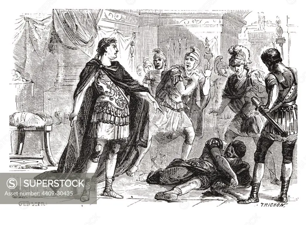 Diocleciano (245-313). Emperador romano. Siendo cónsul mató al asesino del emperador Numeriano, Avio Aper y fue proclamado por los soldados (284). Grabado de 1866.