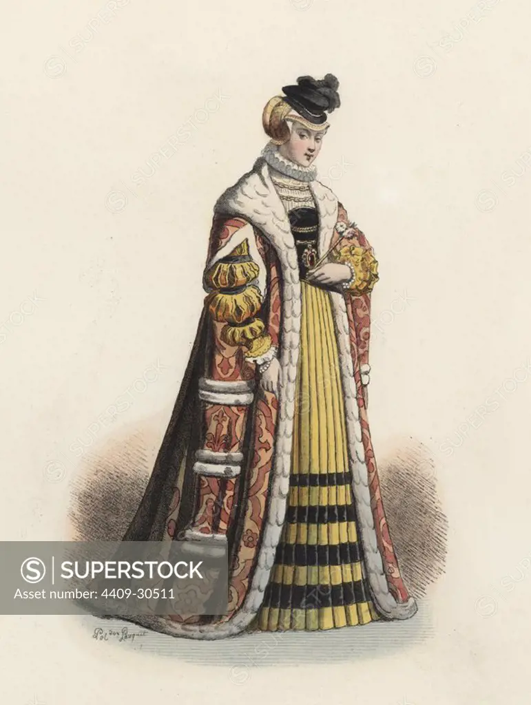 Princesa de Baviera, en la Edad Moderna. Grabado en color de 1870.