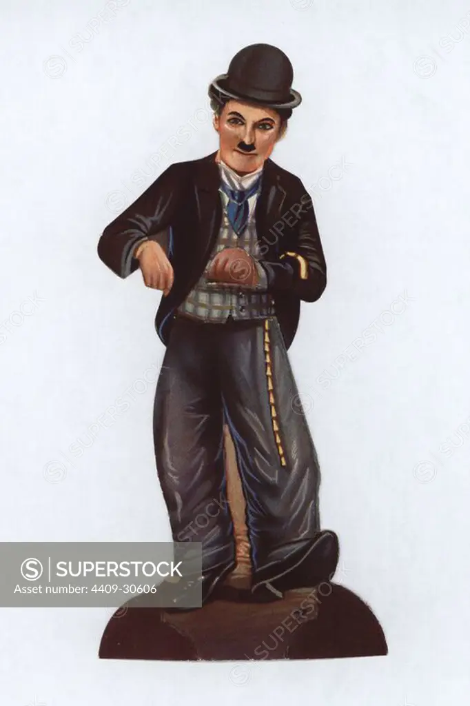 Cromo articulado de Chocolates Amatller del artista Charles Chaplin "Charlot". Año 1929.