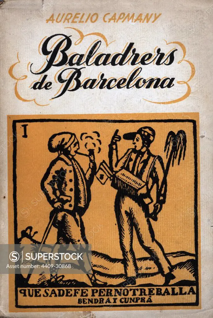 Portada del libro Baladrers de Barcelona, de Aurelio Capmany Farrés (Barcelona, 1868-1954). Folclorista y escritor autodidacta.
