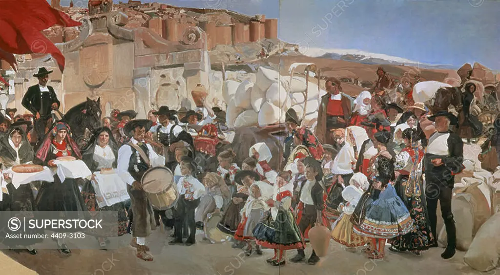 'Castile. The Bread Party', 1913, Oil on canvas, 351 x 1392 cm. Author: JOAQUIN SOROLLA BASTIDA (1863-1923). Location: HISPANIC SOCIETY OF AMERICA. NEW YORK.