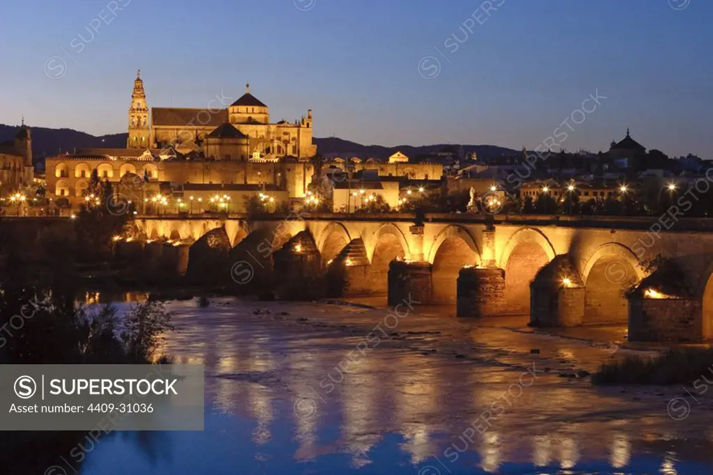 Roman Bridge of Cordova City. Guadalquivir River. Andalusia. Spain.