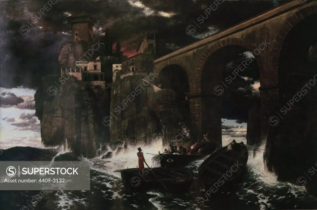 'Attack by Pirates', 1886, Varnish on panel, 153 x 232 cm. Author: ARNOLD BÖCKLIN. Location: MUSEO WALLRAF-RICHARTZ. Cologne. GERMANY.