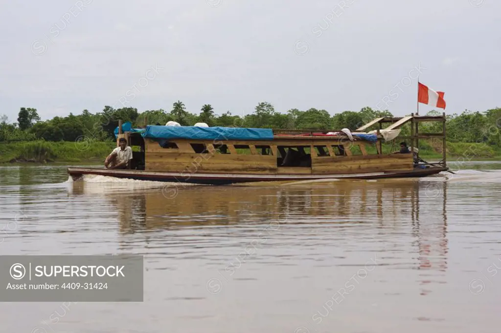 Boat in the Amazon river near Iquitos. Loreto. Peru.