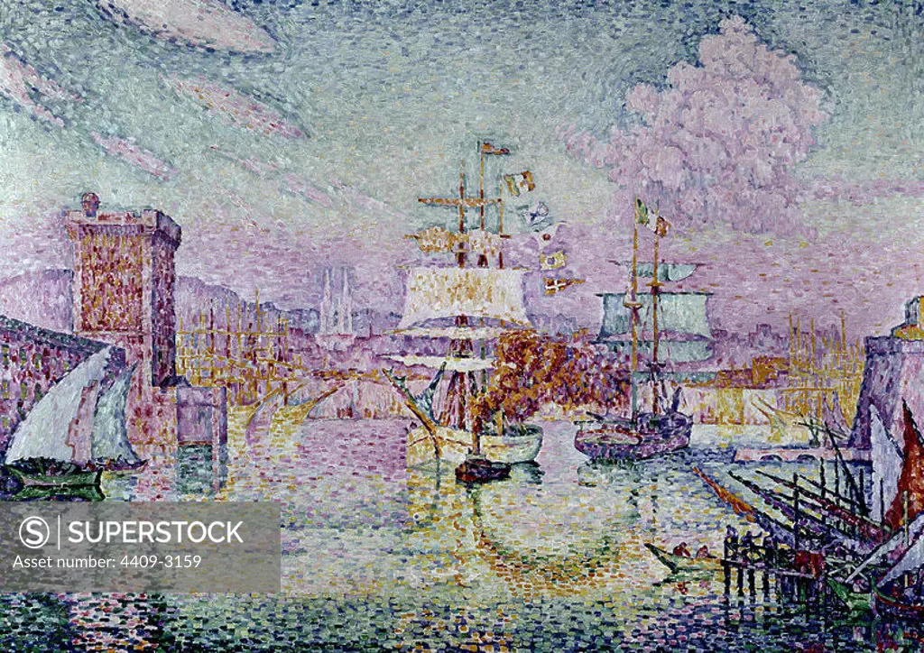 'The Entrance to the Port of Marseille', 1911, Oil on canvas, 116,5 x 162,5 cm. Author: PAUL SIGNAC. Location: CENTRO GEORGES POMPIDOU. France.