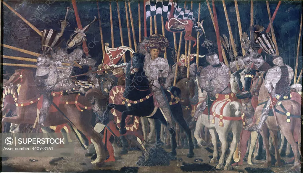 'The Battle of San Romano', ca. 1435-1440, Tempera on panel, 1455, 182 x 317 cm. Author: PAOLO UCCELLO. Location: LOUVRE MUSEUM-PAINTINGS. France.