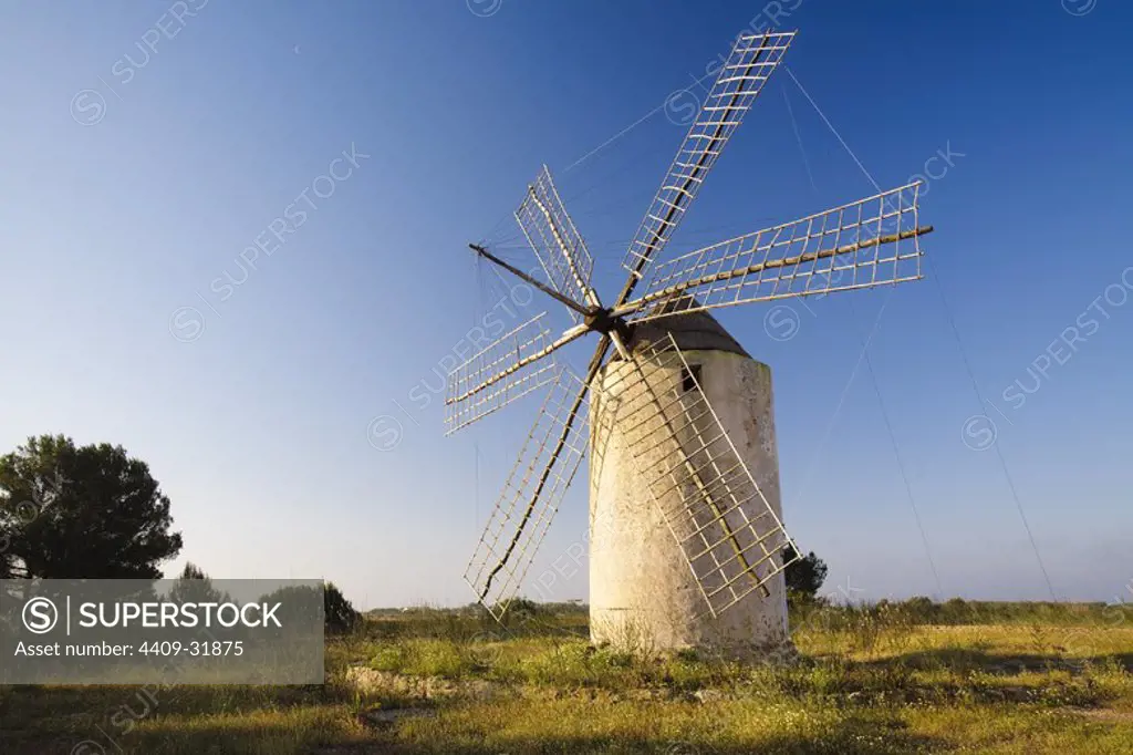 Wind mill in Cap de Barbaria. Formentera. Balearic Island. Spain.