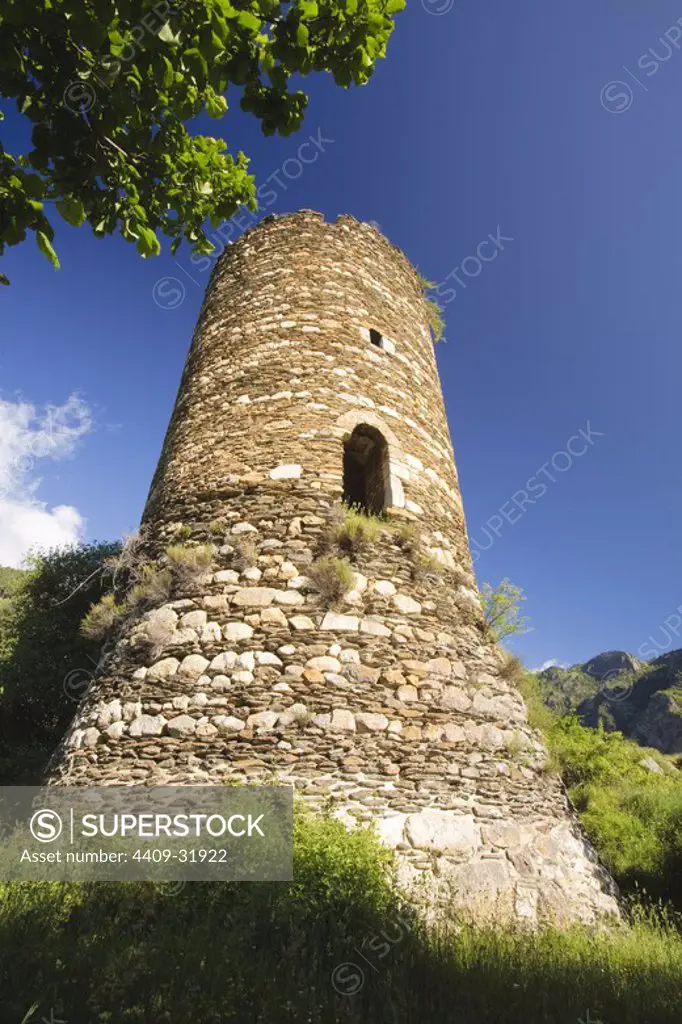 Watchtower of Espot. The Pyrenees mountain. Pallars Sobira. Lerida. Spain.