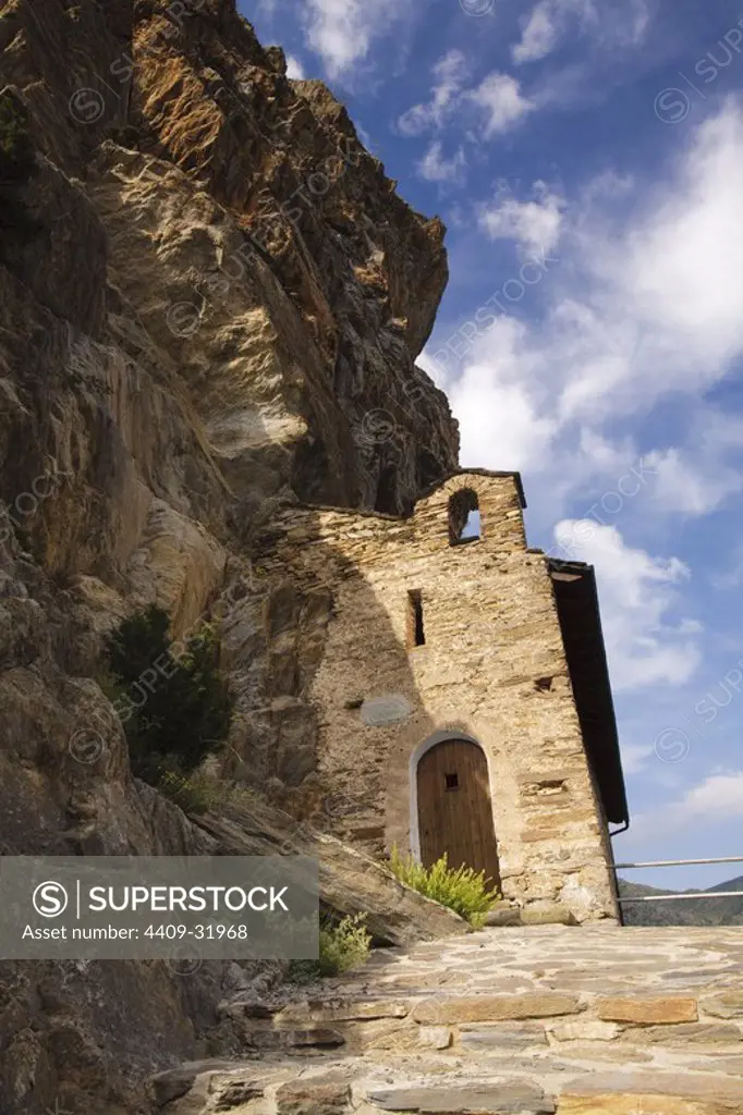 Romanesque Church of Mare de Deu de la Roca. Escart. The Pyrenees mountain. Pallars Sobira. Lerida. Spain.