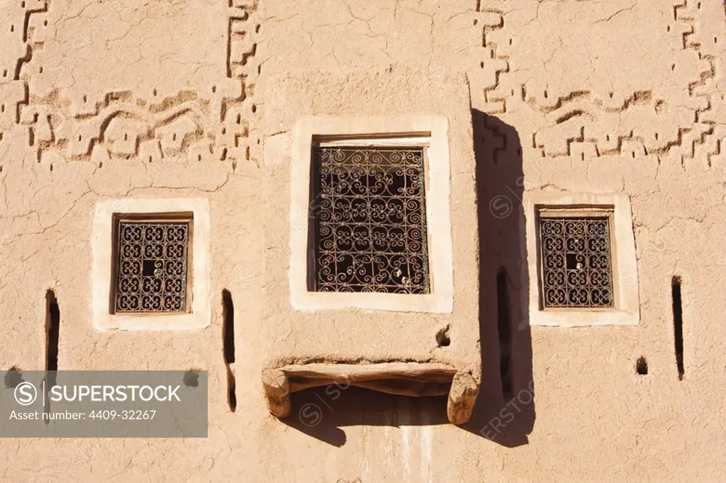 Detail of window in Kasbah of Taourirt. Ouarzazate. Morocco.