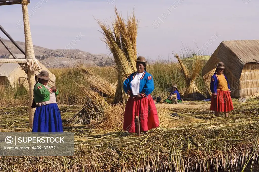 Women in Uros Floating Islands. Titicaca Lake. Puno Departament. Peru.