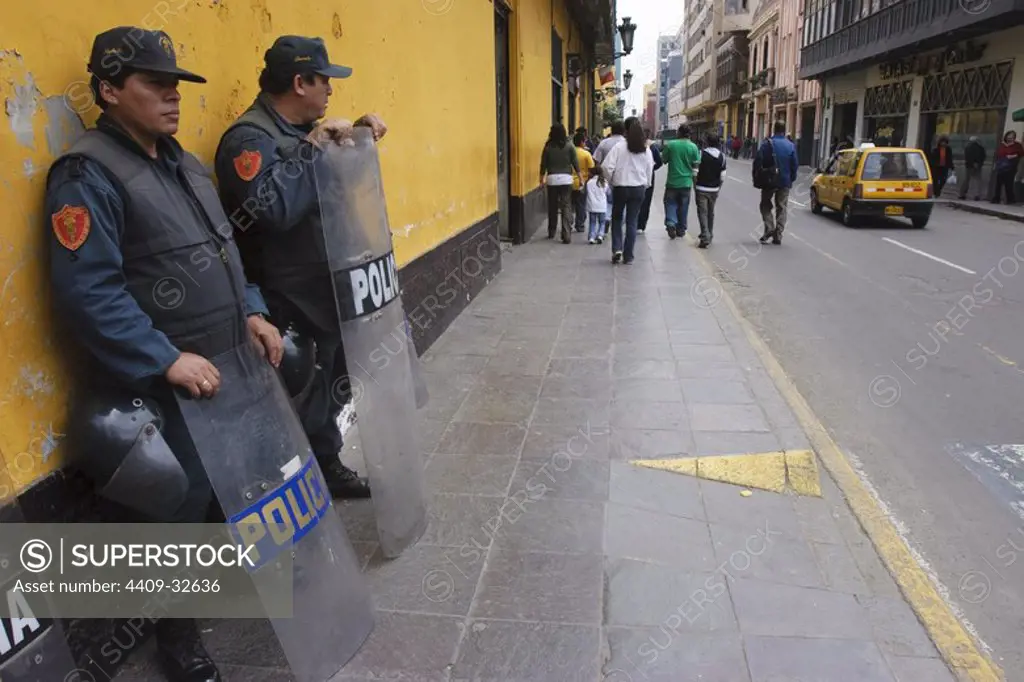 Police surveillance in Lima. Lima Departament. Peru.