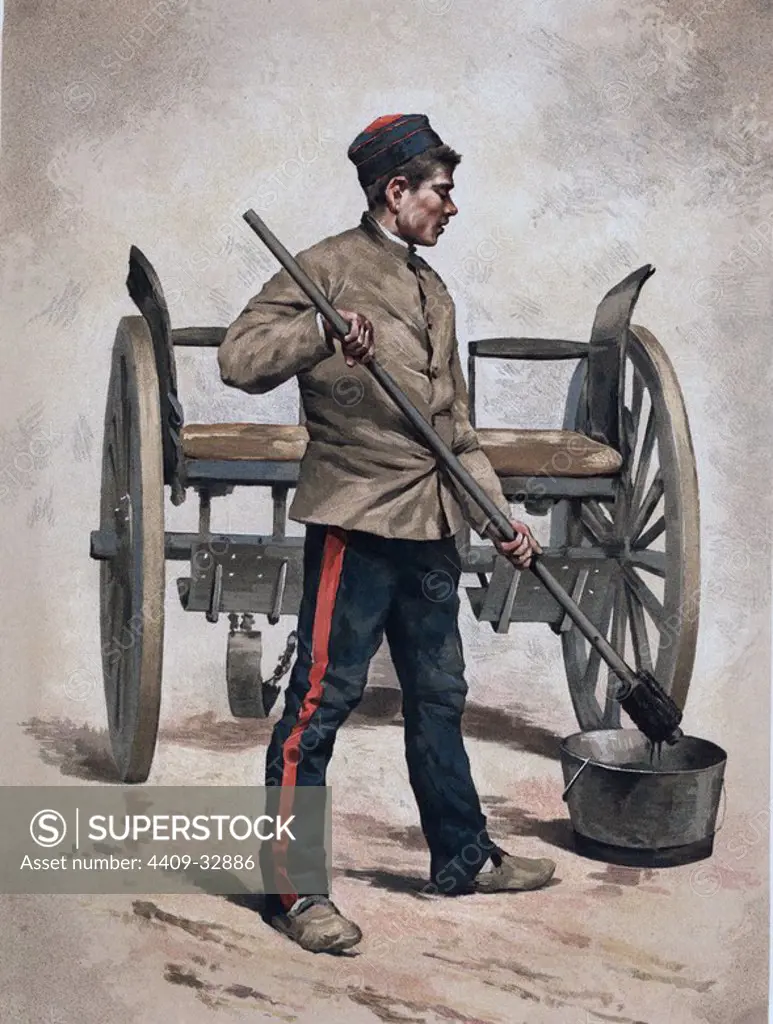 Soldado de infantería con escobillón. Año 1887. Author: Josep Cusachs Cusachs.