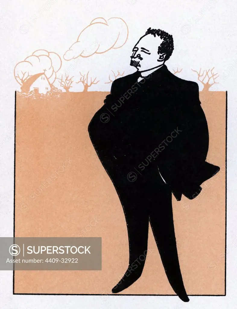 Caricatura de Vicente Blasco Ibáñez (Valencia, 1867-Menton (Francia), 1928). Escritor, periodista y político español. Año 1911. Author: ROMÁN BONET SINTES "BON".