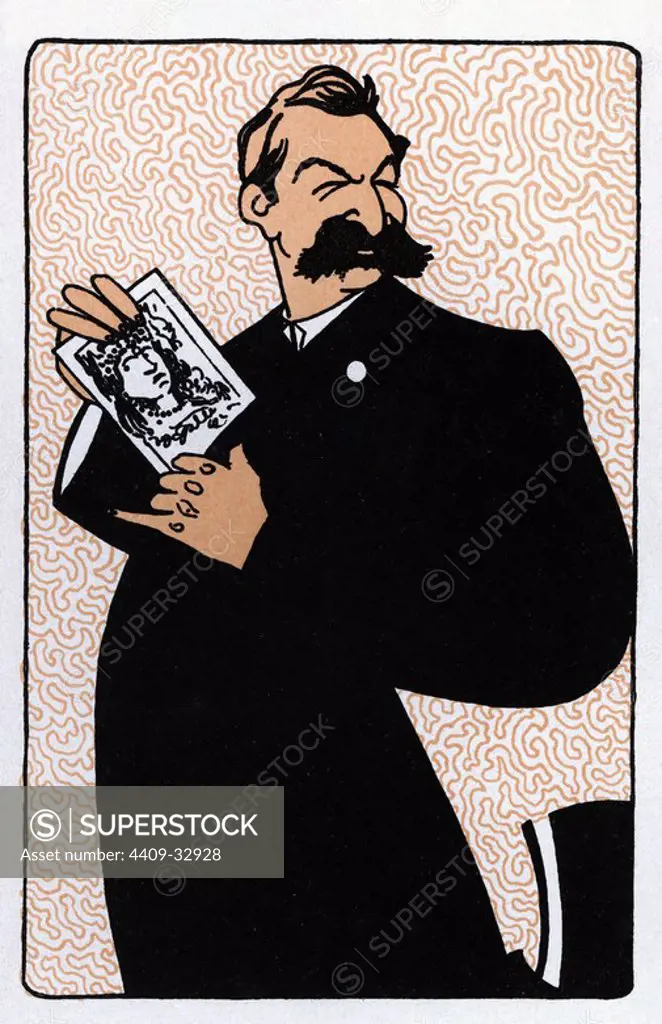 Caricatura de Aristide Briand (Nantes, 1862-París, 1932), político francés considerado uno de los precursores de la unidad europea. Año 1911. Author: ROMÁN BONET SINTES "BON".