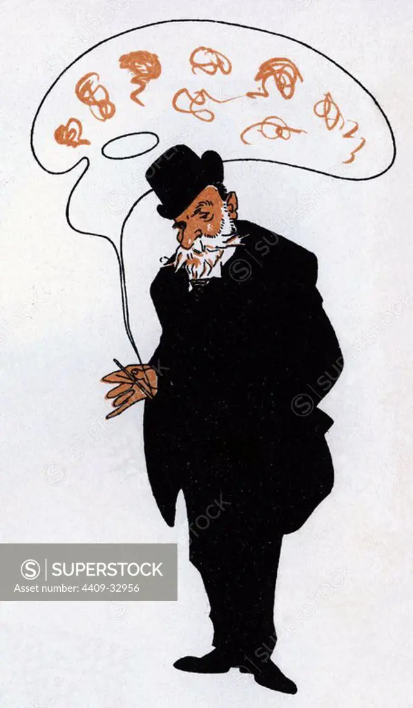Caricatura de Alejandro Ferrant y Fischermans (Madrid, 1843-1917), pintor español, principalmente de temas religiosos. Año 1911. Author: ROMÁN BONET SINTES "BON".