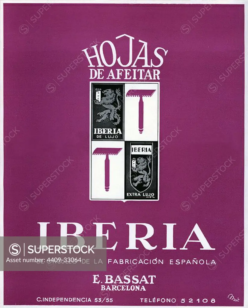 Cartel publicitario de Hojas de afeitar Iberia, realizado por Mat en 1940.