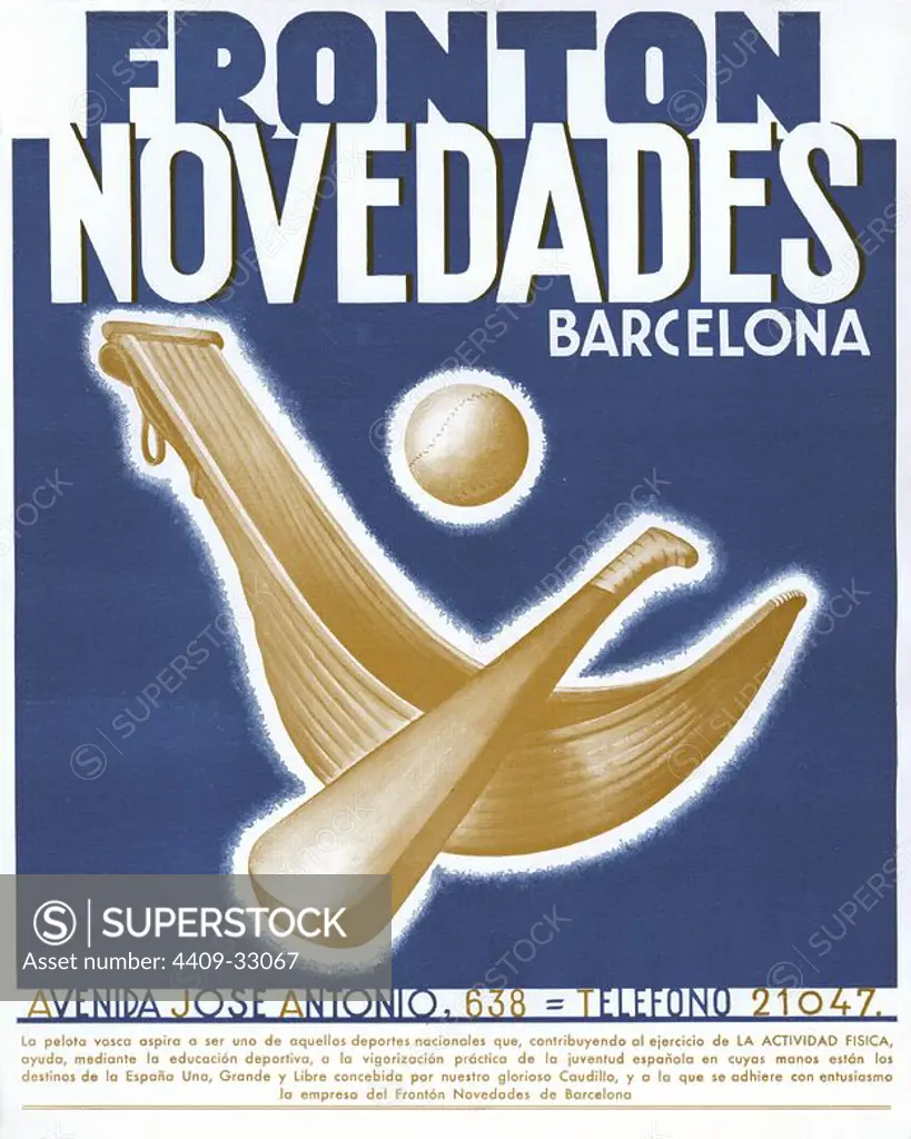 Cartel publicitario del Frontón Novedades, de Barcelona. Año 1940.