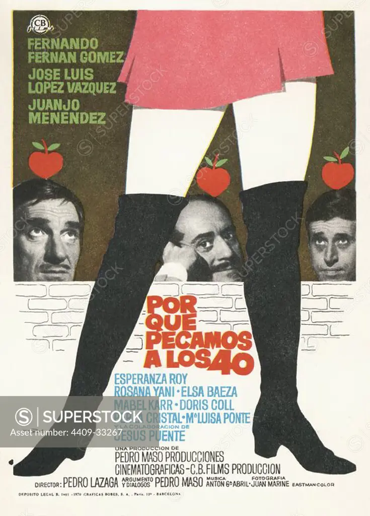 Cartel de la película Porqué Pecamos a los 40, con Fernando Fernán-Gómez, José Luis López Vázquez y Juanjo Menéndez, dirigida por Pedro Lazaga. España, 1970.