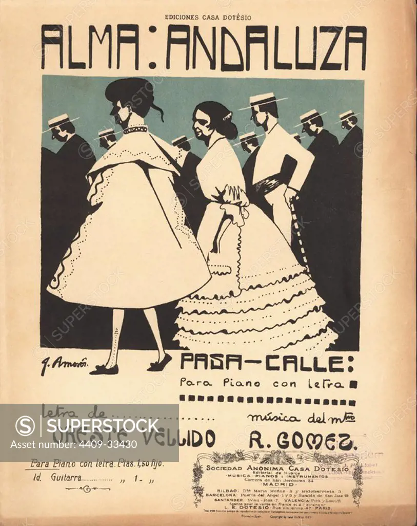 Partitura musical del pasa-calle Alma Andaluza, del maestro R. Gómez. Año 1910.