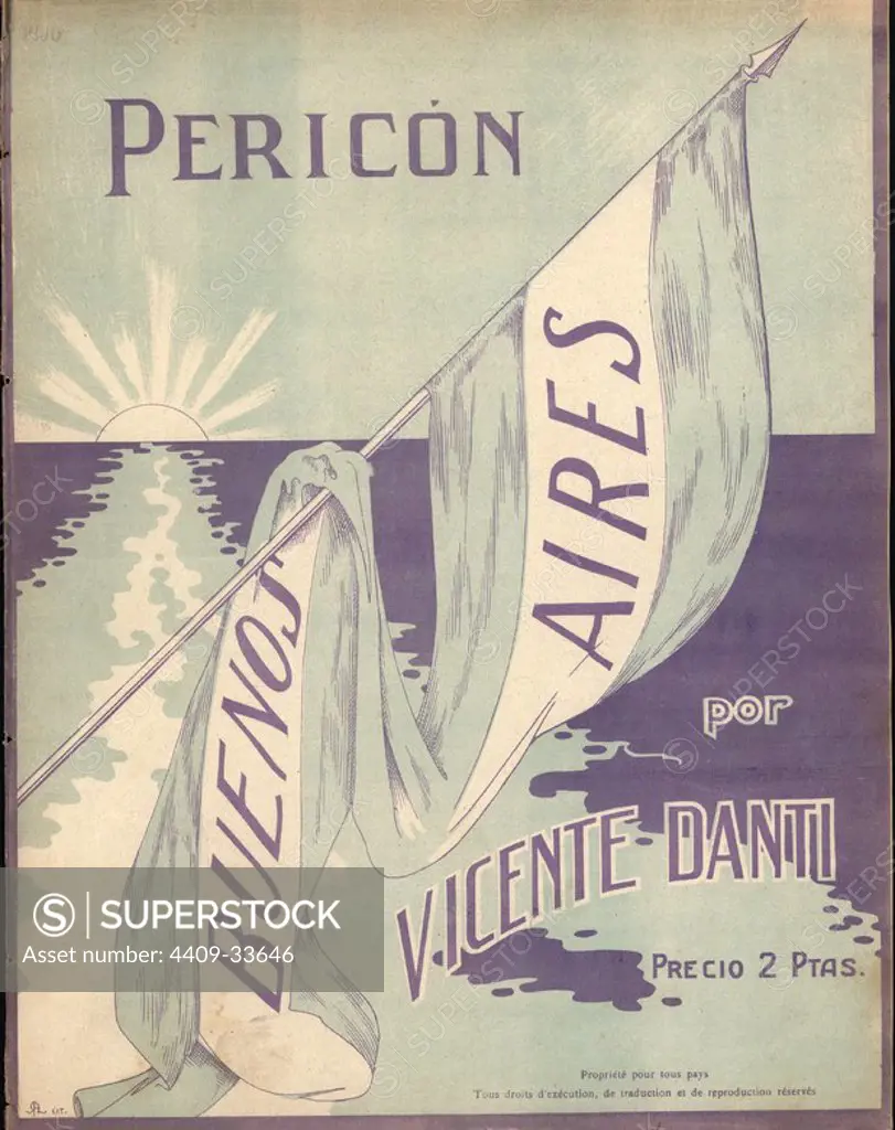 Partitura musical del pericón "Buenos Aires", de Vicente Danti. Editado por Boileau, Barcelona, 1924.