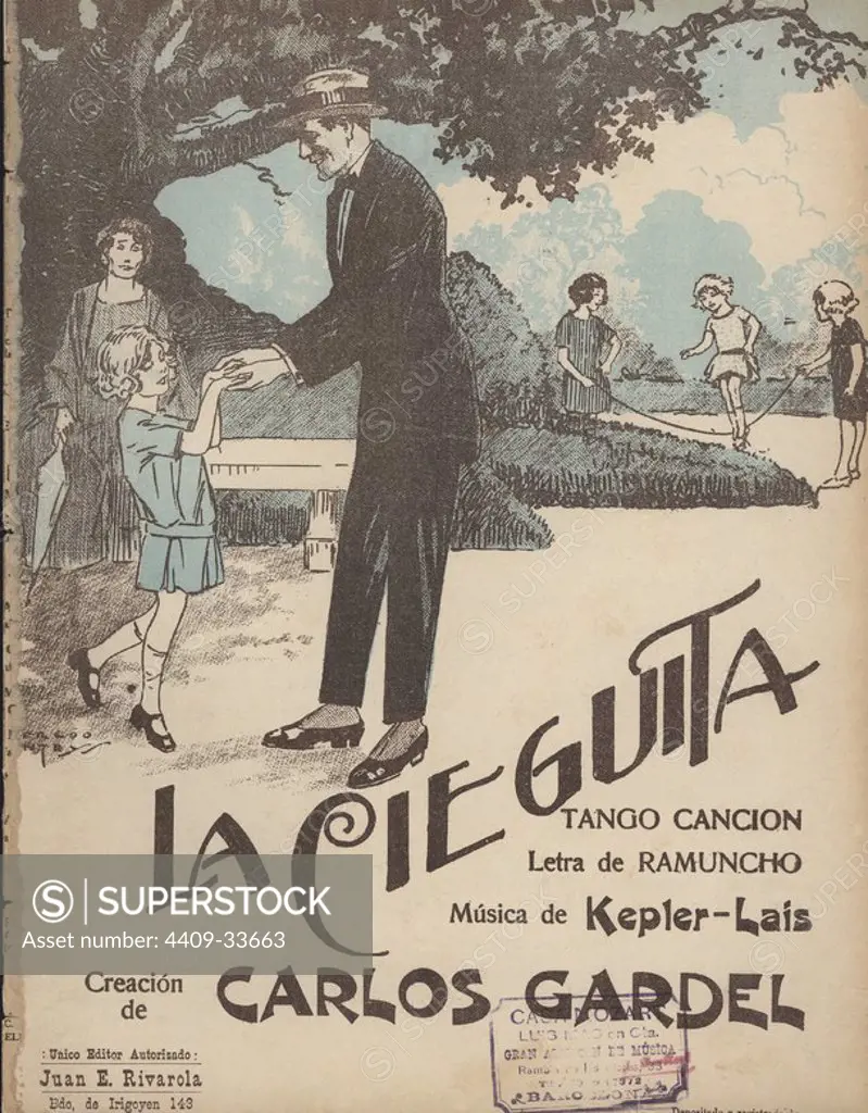 Partitura musical del tango "La cieguita", música de Kepler-Lais. Editada por J. Rivarola, Buenos Aires, 1925.