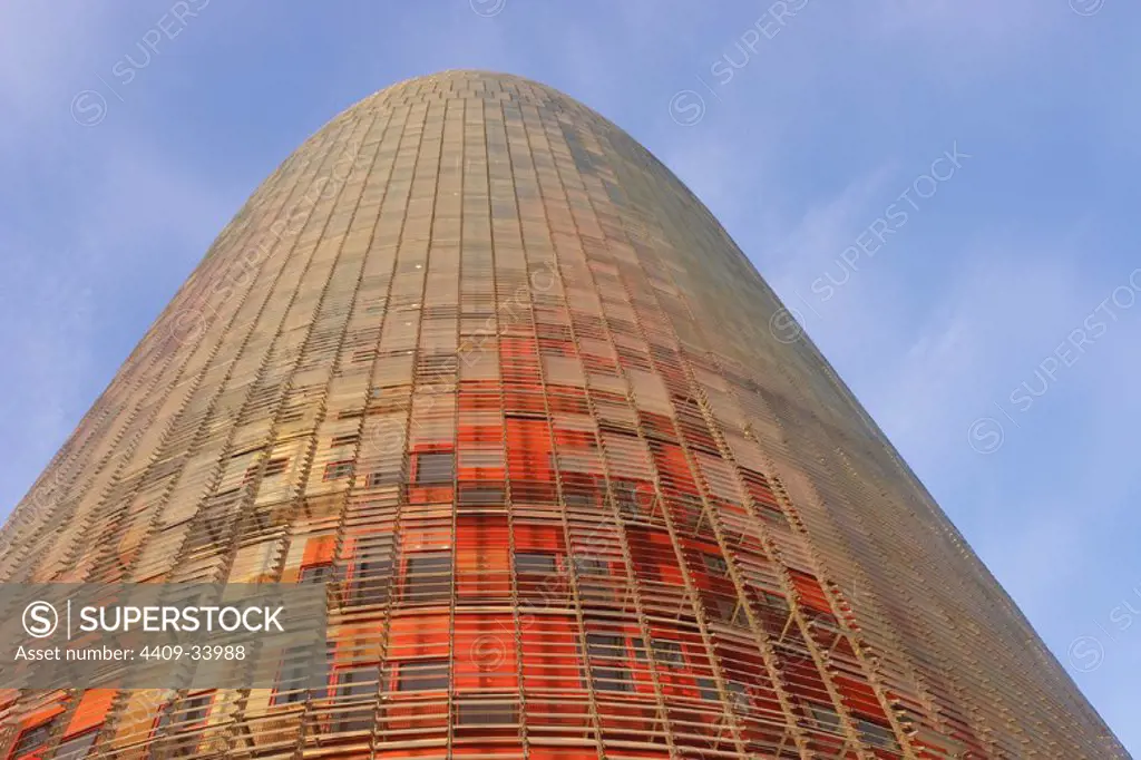 Torre Agbar building. Architect: Jean Nouvel. Sant Marti district. Barcelona city. Spain.