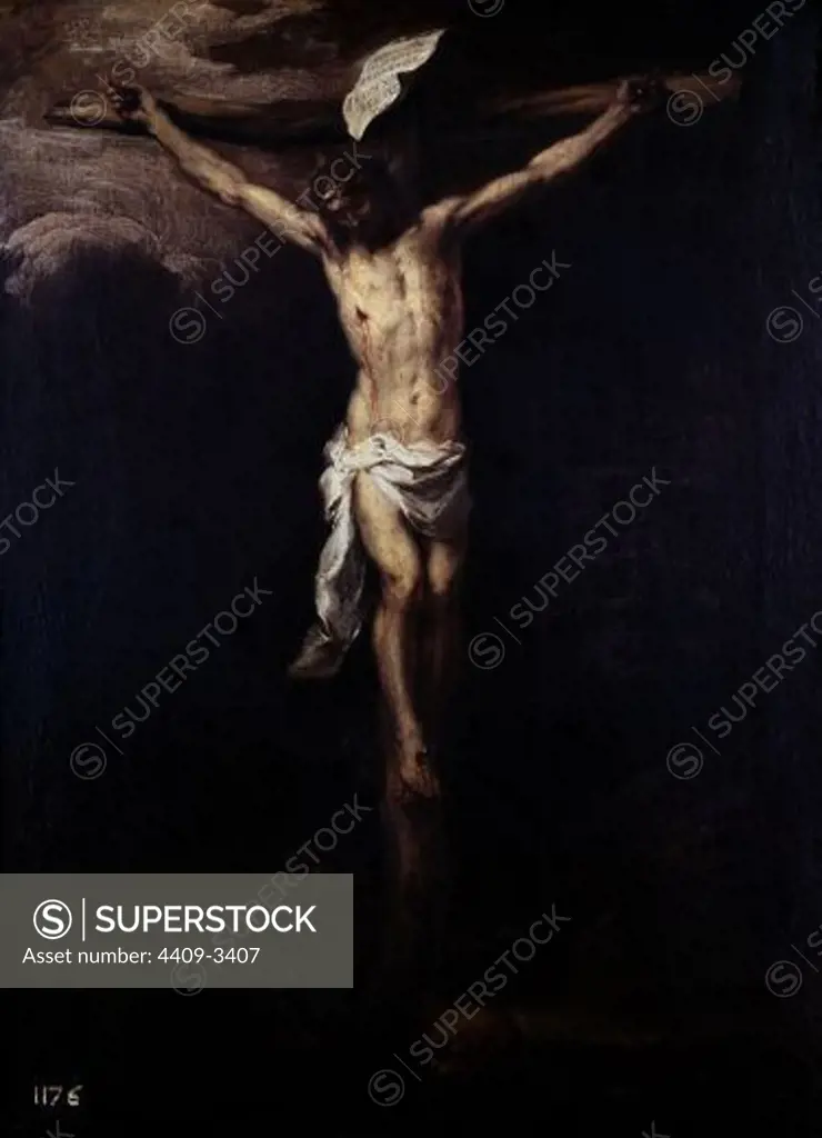 Christ on the Cross. Cristo en la cruz. 17th century. Oil on canvas (71x54). Spanish baroque. Madrid, Prado museum. Author: MURILLO BARTOLOME. Location: MUSEO DEL PRADO-PINTURA, MADRID, SPAIN.