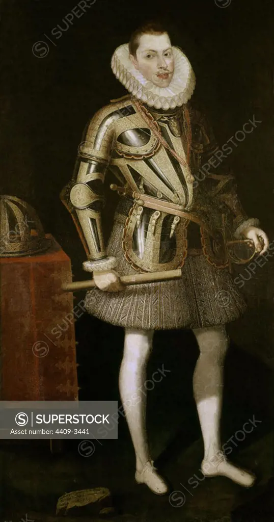 'Portrait of Philip III of Spain', 1606, Oil on canvas, 204 x 122 cm. Author: JUAN PANTOJA DE LA CRUZ. Location: MONASTERIO-PINTURA. SAN LORENZO DEL ESCORIAL. MADRID. SPAIN.