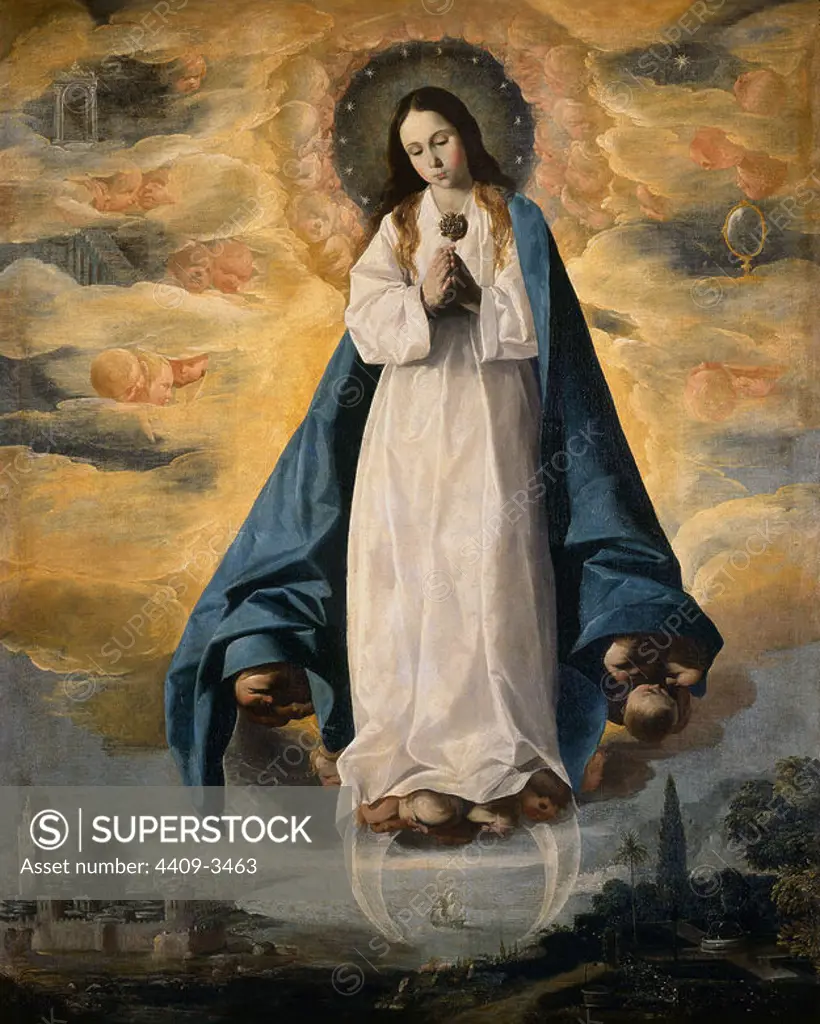 'The Immaculate Conception', 17th century, Oil on canvas, 174 x 138 cm. Author: FRANCISCO DE ZURBARAN. Location: MUSEO DIOCESANO. Sigüenza. Guadalajara. SPAIN. INMACULADA CONCEPCION.