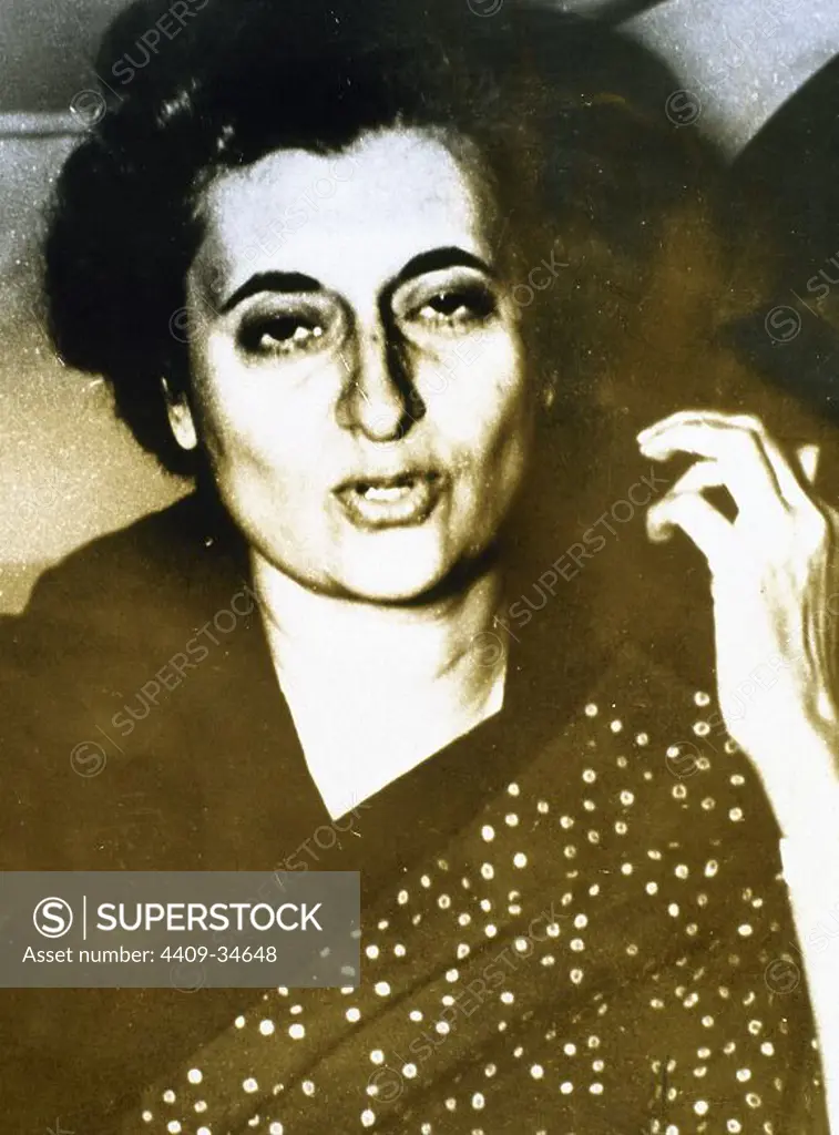 Indira Gandhi (1917-1984). Indian politician and the leader of the Indian National Congress. She was the third Prime Minister of the Republic of India for three consecutive terms from 1966 to 1977 and for a fourth term from 1980 until her assassination in 1984.