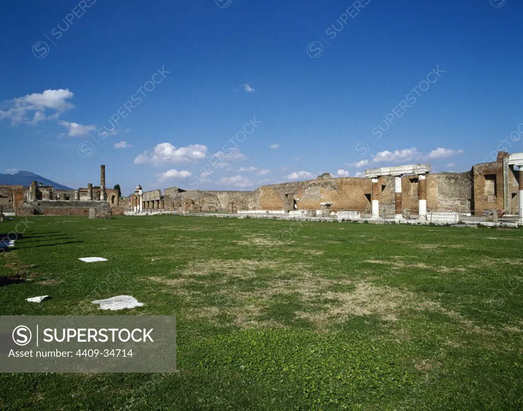 Pompeii. Ancient Roman city. The Forum. Economic, religious and political center of the city. Pompei, Campania, Italy.