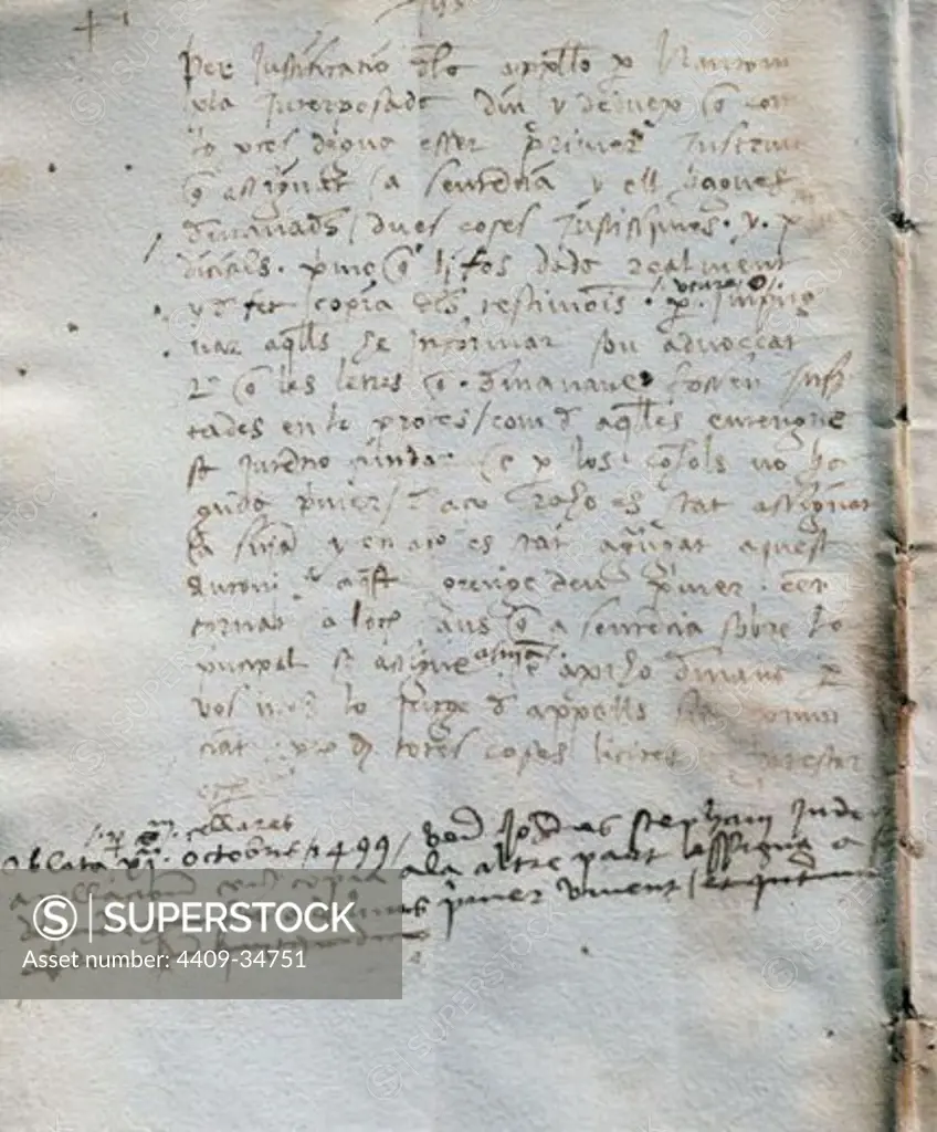 Accounts between merchants. Trial of Antoni Pla. Book. 1499. Diocesan Archive of Barcelona. Catalonia. Spain.