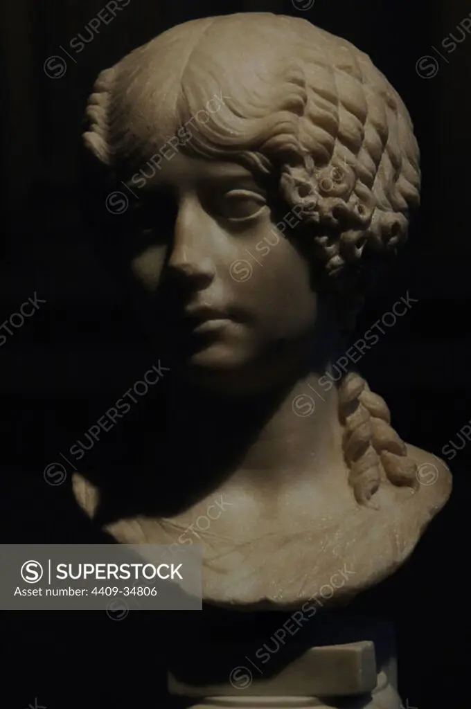 Minatia Polla. Marble bust. Dated around the year 40 A.C. National Roman Museum. Rome. Italy.