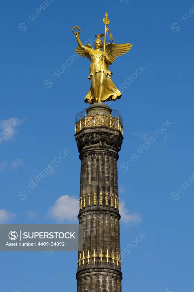 Germany. Berlin Victory Column. Designed by the German architect Heinrich Strack (1805-1880), after 1864. It commemorates the Prussian victory in the Danish-Prussian War although, as the monument was inaugurated in 1873, Prussia has also victorious in the Austro-Prussian War and in the Franco-Prussian War. On the top, is a bronze sculpture of Victoria, designed by the German sculptor Friedrich Drake (1805-1882). Tiergarten Park.