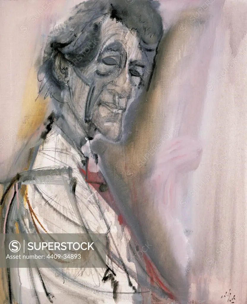 ARTE S. XX. SUIZA. ALBERTO GIACOMETTI (1901-1966). Escultor y pintor suizo. Retrato realizado por el pintor español Alvaro Delgado Ramos (Madrid, 1922) .