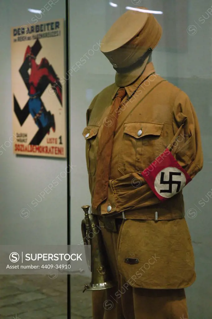 SA (Sturmabteilung) uniform. Nazi paramilitary group. Sachsenhausen concentration camp Museum. Oranienburg. Germany.
