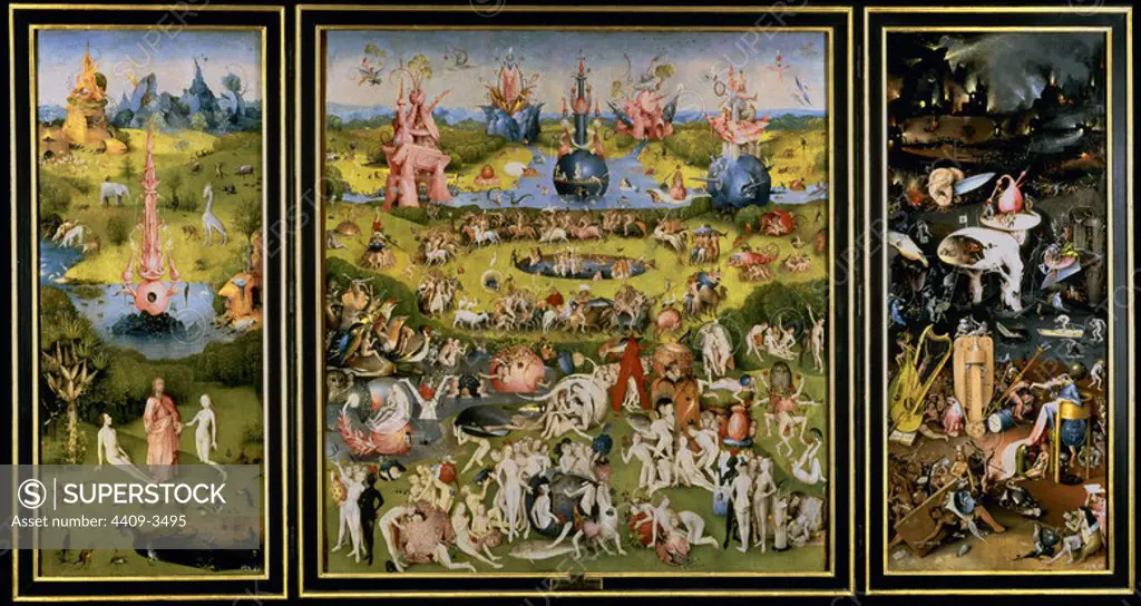 'The Garden of Earthly Delights', 1500-1505, Oil on panel, 220 cm x 389 cm, P02823. Author: JHERONIMUS VAN AKEN-EL BOSCO-J. BOSCH. Location: MUSEO DEL PRADO-PINTURA. MADRID. SPAIN.