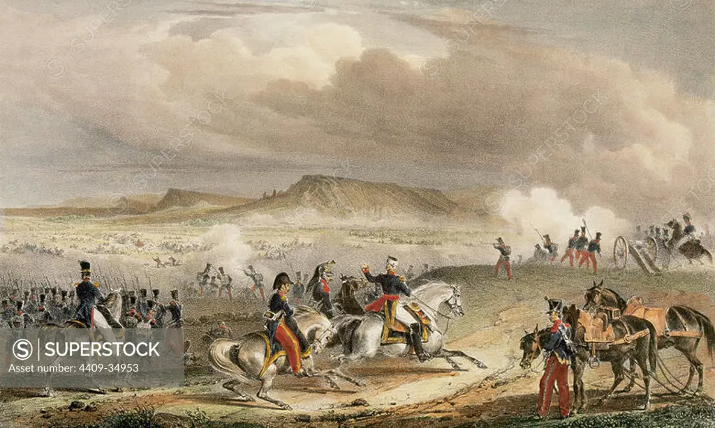 Spanish War of Independence. Battle of Vic (February 1810). Colored lithograph by Engelmann (Paris). XIX century. Province of Barcelona. Catalonia. Spain.